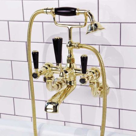 Linton Bath Shower Mixer Wall Mounted Black Lever Timeless Brass 3/4BSP