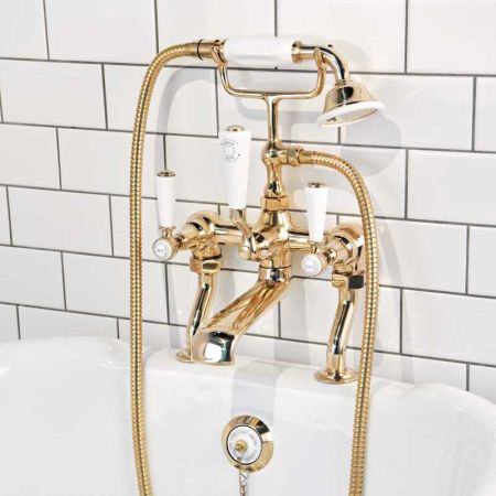 Linton Bath Shower Mixer White Lever Polished Brass 3/4BSP