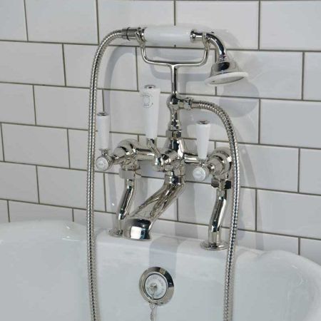 Linton Bath Shower Mixer White Lever Nickel 3/4BSP