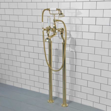 Linton Bath Shower Mixer with Standpipes White Lever 3/4BSP (For Baths Without Tap Holes Only)