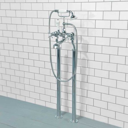 Aysgarth Bath Shower Mixer with Standpipes X-Top Lever Chrome 3/4BSP (For Baths Without Tap Holes Only)