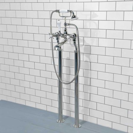 Aysgarth Bath Shower Mixer with Standpipes X-Top Lever Polished Nickel 3/4BSP (For Baths Without Tap Holes Only)