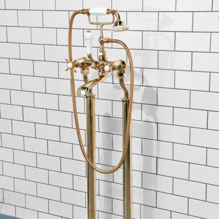 Aysgarth Floor Mounted Bath Shower Mixer in Living Brass