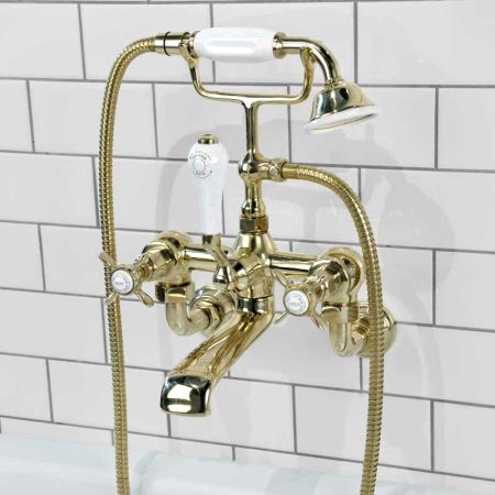 Aysgarth Bath Shower Mixer Wall Mounted X Top Timeless Brass 3/4BSP