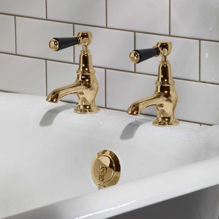 Linton Black Lever 3/4 BSP Bath Pillar Taps