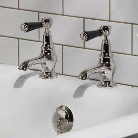 Linton Black Lever 3/4 BSP Bath Pillar Taps Polished Nickel