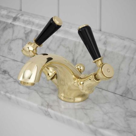 Linton Black Lever Monobloc Basin Mixer Timeless Brass