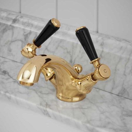 Linton Black Lever Monobloc Basin Mixer Polished Brass