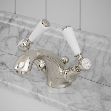 Linton White Lever Monobloc Basin Mixer Nickel