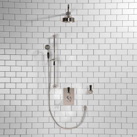 Calder Concealed Shower Valve Kit 6" Rose With Diverter Black Lever Chrome Plated