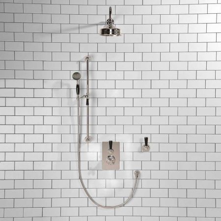 Calder Concealed Shower Valve Kit 6" Rose With Diverter Black Lever Chrome Plated