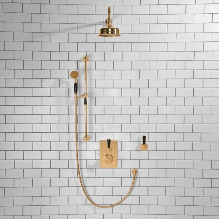 Calder Concealed Shower Valve Kit With Diverter And 6" Rose Black Lever Polished Brass