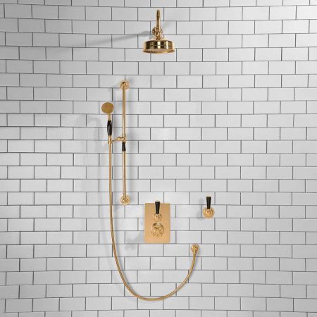 Calder Concealed Shower Valve Kit With Diverter And 6" Rose Black Lever Polished Brass