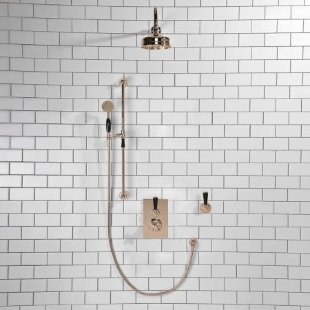 Calder Concealed Shower Valve Kit With Diverter And 6" Rose Black Lever Polished Nickel