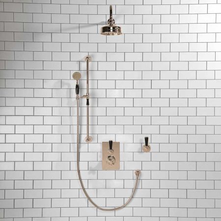 Calder Concealed Shower Valve Kit With Diverter And 6" Rose Black Lever Polished Nickel