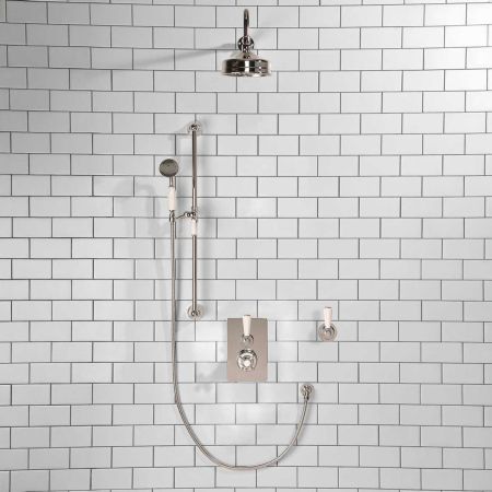 Calder Concealed Shower Valve Kit 6" Rose With Diverter White Lever Chrome Plated