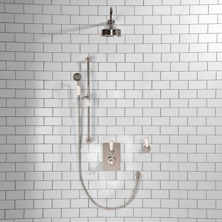 Calder Concealed Shower Valve Kit 6" Rose With Diverter White Lever Chrome Plated