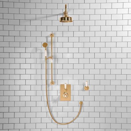 Calder Concealed Shower Valve Kit With Diverter And 6" Rose White Lever Polished Brass
