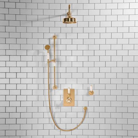 Calder Concealed Shower Valve Kit With Diverter And 6" Rose White Lever Polished Brass