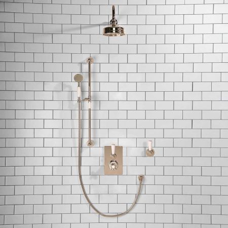 Calder Concealed Shower Valve Kit With Diverter And 6" Rose White Lever Polished Nickel