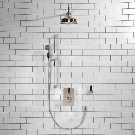 Calder Concealed Shower Valve Kit 8" or 6" Rose With Diverter Black Lever
