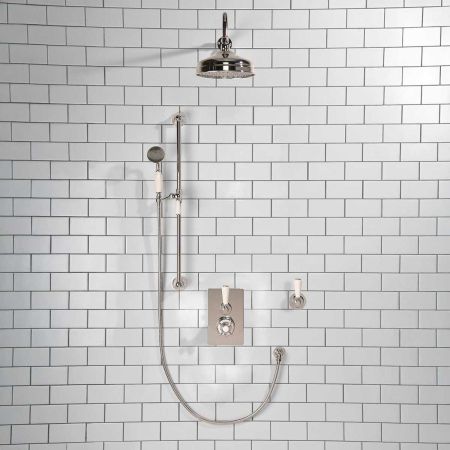 Calder Concealed Shower Valve Kit 8" Rose With Diverter White Lever Chrome Plated