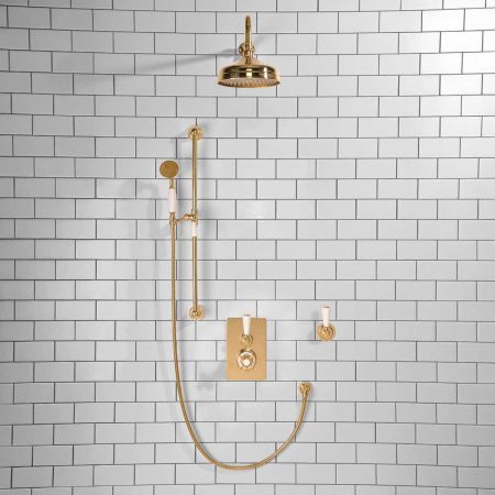 Calder Concealed Shower Valve Kit 8" Rose With Diverter White Lever Polished Brass