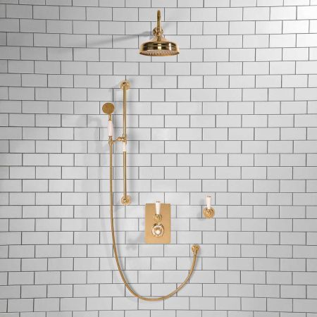 Calder Concealed Shower Valve Kit 8" Rose With Diverter White Lever Polished Brass