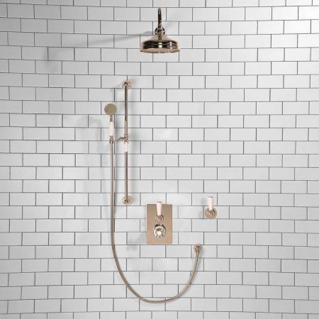 Calder Concealed Shower Valve Kit 8" Rose With Diverter White Lever Polished Nickel