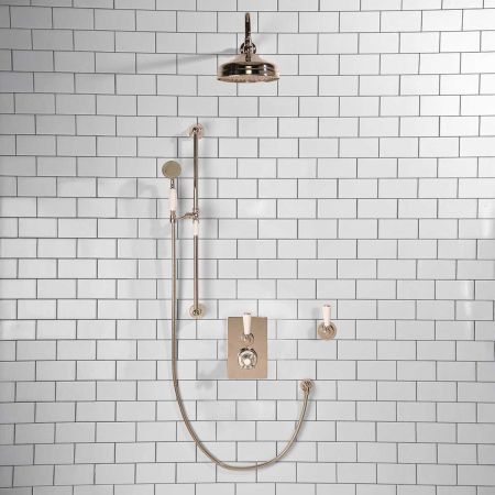 Calder Concealed Shower Valve Kit 8" Rose With Diverter White Lever Polished Nickel