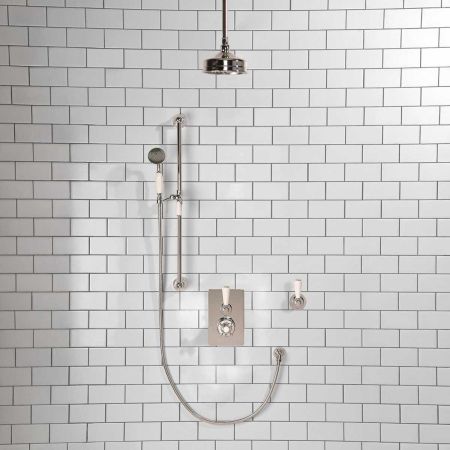 Calder Concealed Shower Valve Kit 6" Ceiling Mounted Rose With Diverter White Lever Chrome Plated