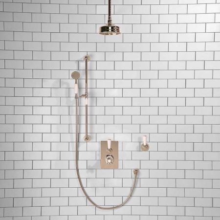 Calder Concealed Shower Valve Kit With Diverter And 6" Ceiling Mounted Rose White Lever Polished Nickel