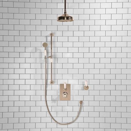 Calder Concealed Shower Valve Kit 8" Ceiling Mounted Rose With Diverter White Lever Polished Nickel