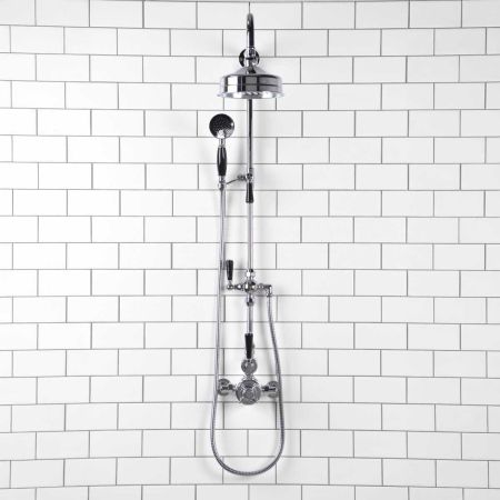 Calder Exposed Shower Valve Kit 6" Rose With Diverter Chrome Plated Black Lever