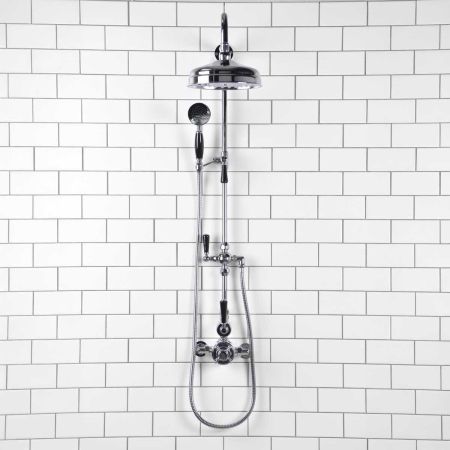 Calder Exposed Shower Valve Kit 8" Rose With Diverter Chrome Plated Black Lever