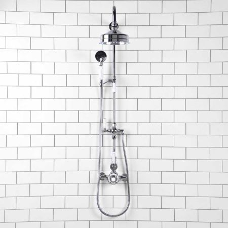 Calder Exposed Shower Valve Kit With Diverter 6" Rose Chrome Plated White Lever