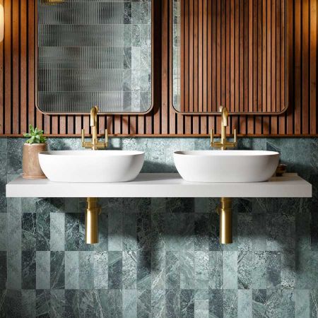 Felix Stone Basins with Vasco Stone Double Shelf - White