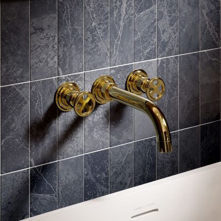 Klee Wall Mounted 3 Hole Bath Filler - Living Brass