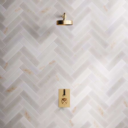 Elbe - Concealed Shower Set - Black Lever - 8" Rose - Brushed Brass