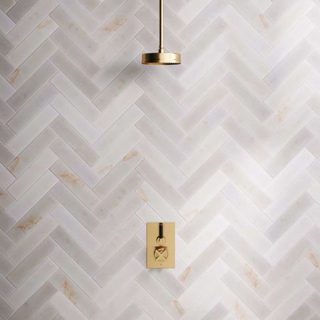 Elbe - Concealed Shower Set - Black Lever - 8" Rose - Ceiling Mounted Rose - Brushed Brass