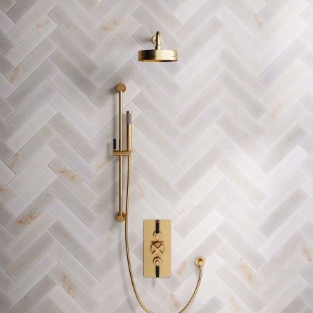 Elbe Dual Outlet Shower Kit - Concealed Valve - Black Ceramic Lever - Handshower Slider-Rail - Brushed Brass