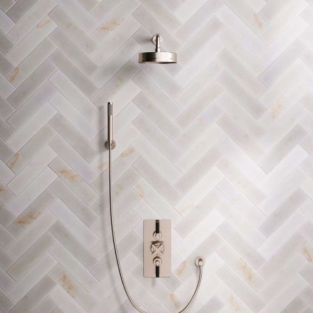 Elbe Dual Outlet Shower Kit - Concealed Valve - Black Ceramic Lever - Handshower Hook - Brushed Nickel