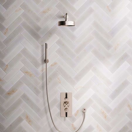 Elbe Dual Outlet Shower Kit - Concealed Valve - Black Ceramic Lever - Handshower Hook - Brushed Nickel