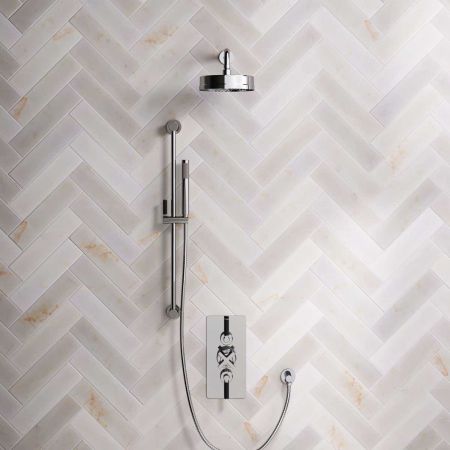 Elbe Dual Outlet Shower Kit - Concealed Valve - Black Ceramic Lever - Handshower Slider-Rail