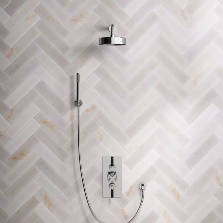 Elbe Dual Outlet Shower Kit - Concealed Valve - Black Ceramic Lever - Handshower Hook - Chrome Finish