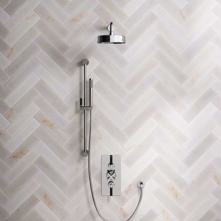 Elbe Dual Outlet Shower Kit - Concealed Valve - Black Ceramic Lever - Handshower Slider-Rail - Chrome Finish