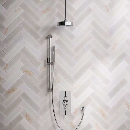 Elbe Dual Outlet Shower Kit - Concealed Valve - Black Ceramic Lever - Handshower Slider-Rail - Ceiling Mounted Rose - Chrome Finish