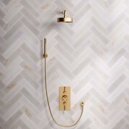 Elbe Dual Outlet Shower Kit - Concealed Valve - ML - Handshower Hook - Brushed Brass