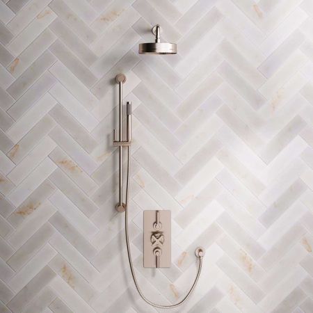 Elbe Dual Outlet Shower Kit - Concealed Valve - Brushed Nickel Lever - Handshower Slider-Rail - Brushed Nickel