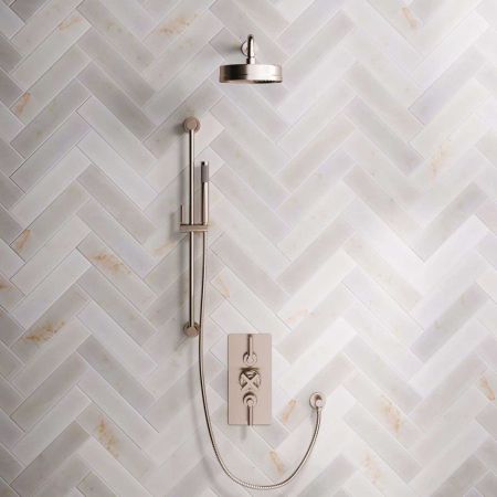 Elbe Dual Outlet Shower Kit - Concealed Valve - Brushed Nickel Lever - Handshower Slider-Rail - Brushed Nickel